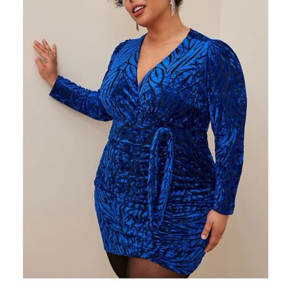 Torrid Blue Velvet Long Sleeve Dress